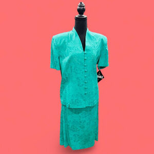 Green Floral 2-Piece Skirt Suit Set 18 NEW